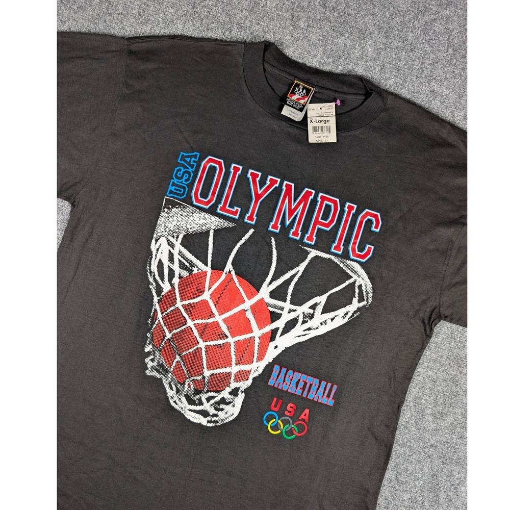 Vtg USA Olympic Basketball T-Shirt Men XL Black Graphic JCPenney Made in USA NWT